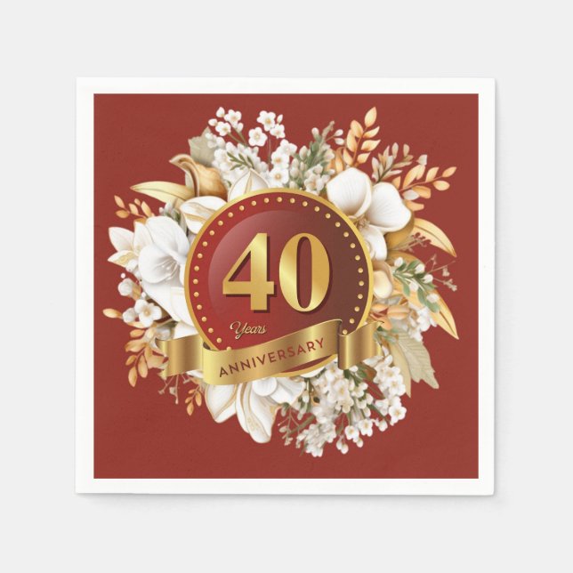 Jubiläum der Hochzeit in Burgund und Gold Serviette (Vorderseite)