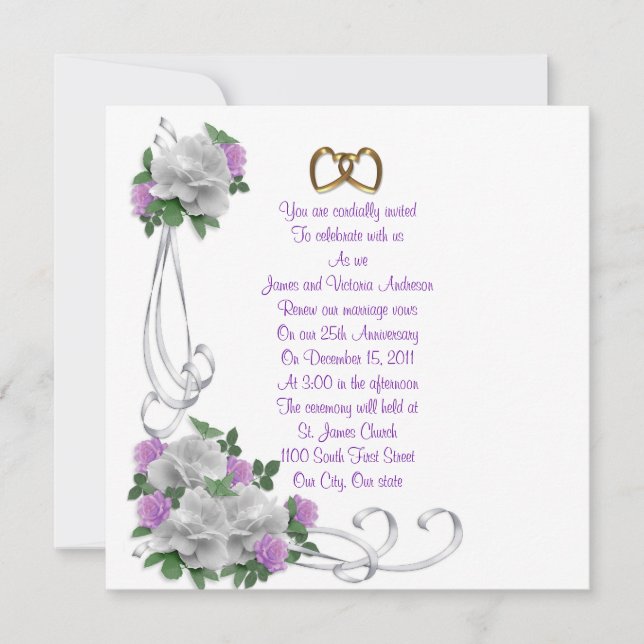 Jubiläum der Hochzeit Verlängerung der Weißen Rose Einladung (Vorderseite)