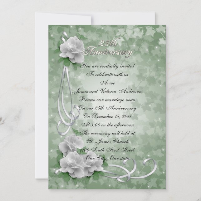 Jubiläum der Hochzeit Verlängerung der Weißen Rose Einladung (Vorderseite)