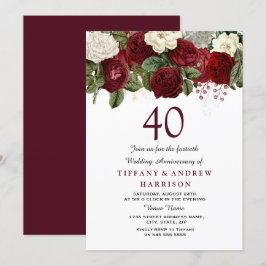 Jubiläum der Hochzeit von Burgund Red White Roses Einladung
