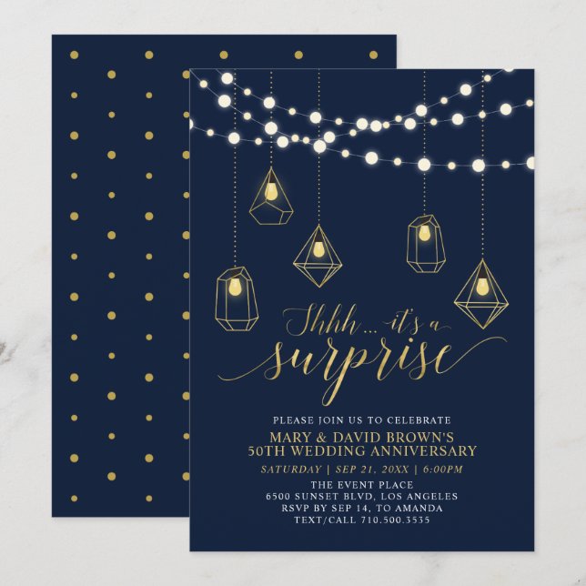 Jubiläum der Hochzeit von Gold & Blue Lights Einladung (Vorne/Hinten)