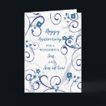 Jubiläum der Hochzeit von Son & Son Karte<br><div class="desc">Glückliche Hochzeitskarte für Sohn und Sohn im Jura mit modernen blauen Blumen und Wirbel Design,  und herzliche Vers.</div>