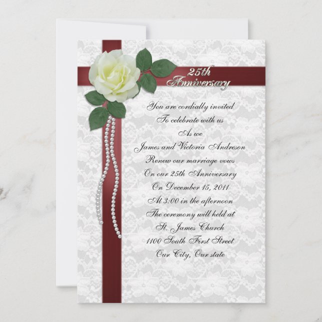 Jubiläum der Hochzeit: Weiße Rose Einladung (Vorderseite)