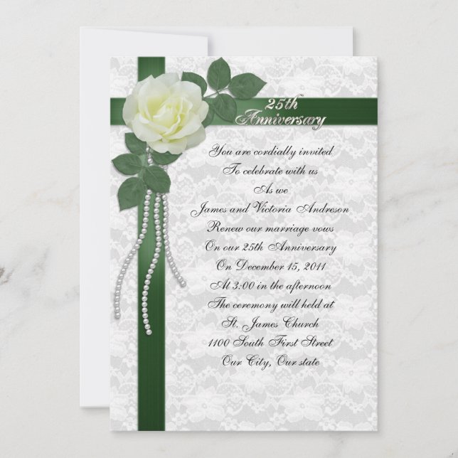 Jubiläum der Hochzeit: Weiße Rose Einladung (Vorderseite)