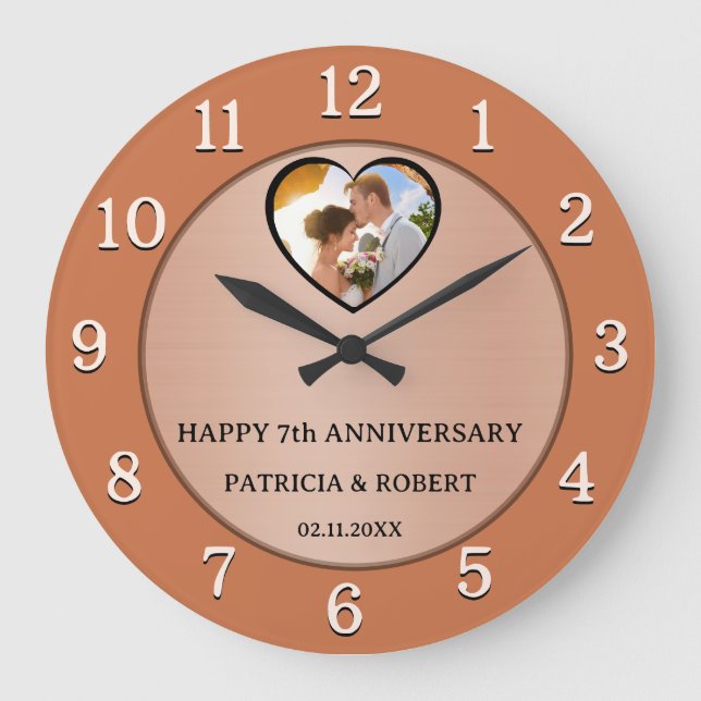 Jubiläum der Kupfer 7. Hochzeitstag Foto Große Wanduhr (Vorderseite)