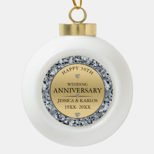 Jubiläum der weißen Diamanten und der Goldhochzeit Keramik Kugel-Ornament