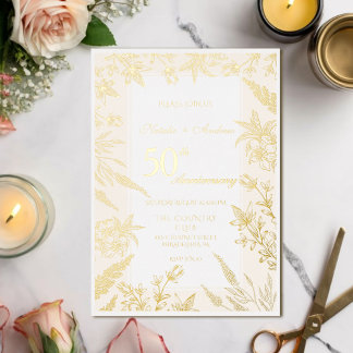 Jubiläum der Wildblume Weiß und Gold Folieneinladung