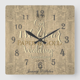Jubiläum des 1. Jubiläums Papier & Gold Square Wal Quadratische Wanduhr