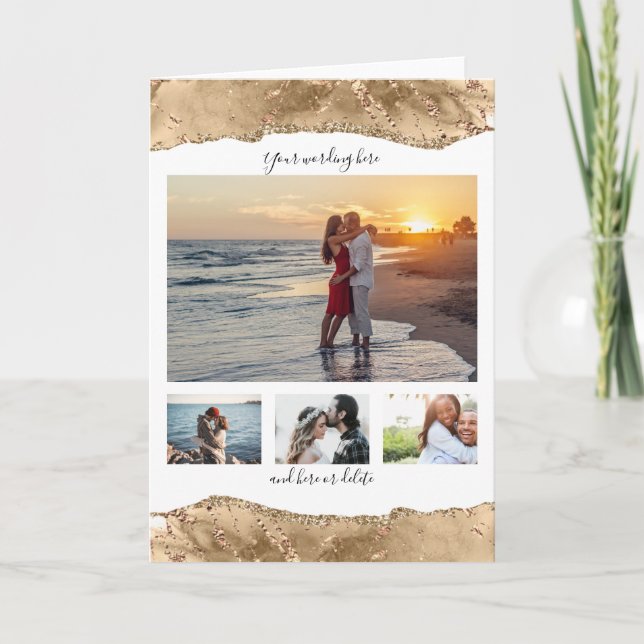 Jubiläum des 4-Foto-Jubiläums Hochzeitsmarmorgeode Karte (Vorderseite)