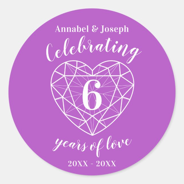 Jubiläum des Amethyst 6 Jahre Liebe-Aufkleber Runder Aufkleber (Vorderseite)
