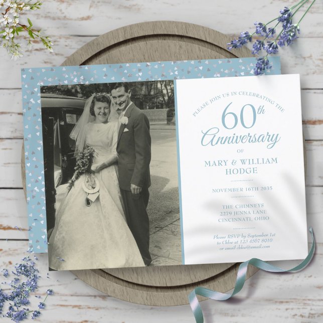 Jubiläum Diamond Confetti Wedding Foto Einladung (60th Anniversary Diamond Confetti Wedding Photo Invitation)