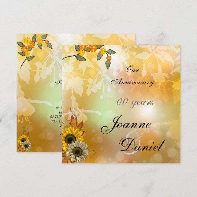 Jubiläum Einladung Sonnenblumen Herbst Blume 2 (Vorne/Hinten)