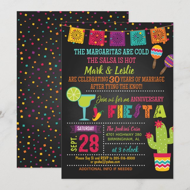 Jubiläum Fiesta Einladung - Chalkboard (Vorne/Hinten)