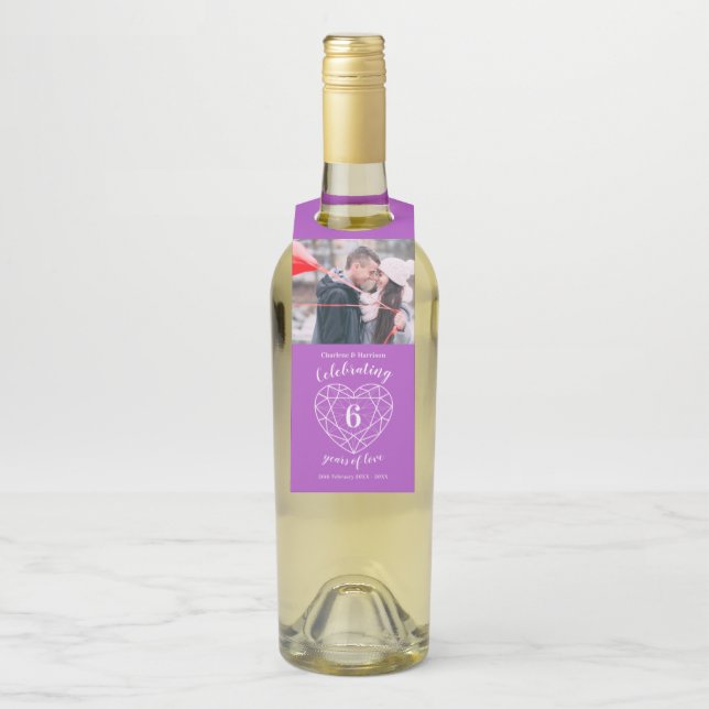 Jubiläum Foto lila Amethystherz Flaschenanhänger (Auf Flasche)