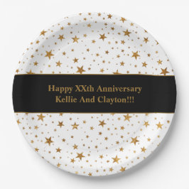 Jubiläum für benutzerdefinierte White/Gold Stars-N Pappteller