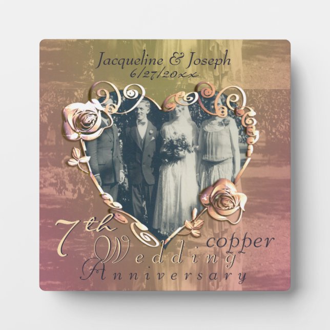 Jubiläum Hochzeit Coppery Rose Foto Fotoplatte (Vorderseite)