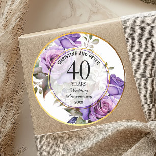 Jubiläum Hochzeit Goldrahmen Violette Rosen Jahres Runder Aufkleber