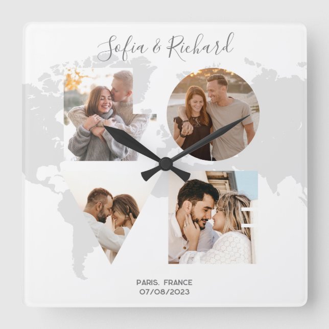 Jubiläum Hochzeitsgeschenk Weihnachten Liebe Foto Quadratische Wanduhr (Vorderseite)