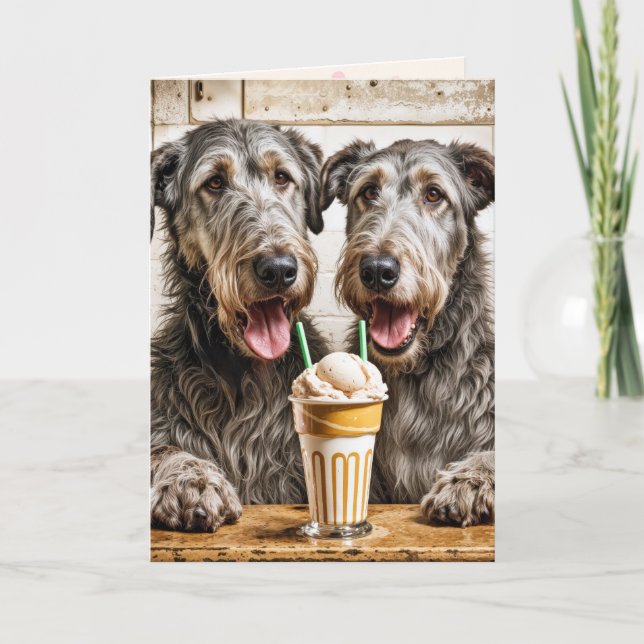 Jubiläum: Irische Wolfhounds teilen einen Milchsha Karte (Vorderseite)