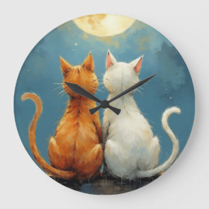 Jubiläum Liebe Katzen unter dem Mond auf schmerzli Große Wanduhr