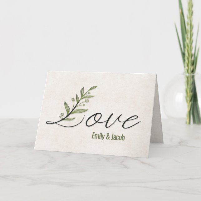 Jubiläum Liebe Schriftart mit Blätter Karte (Vorderseite)