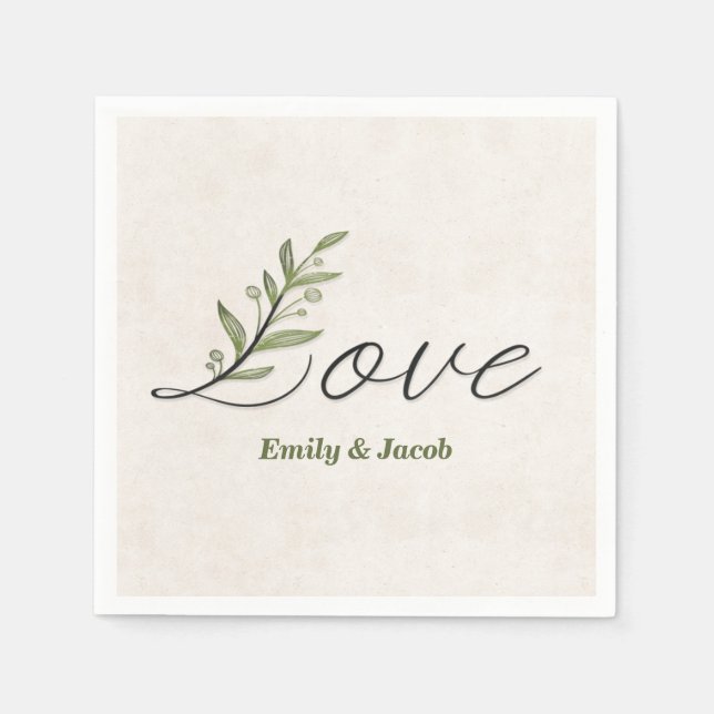 Jubiläum Liebe Schriftart mit Blätter Serviette (Vorderseite)