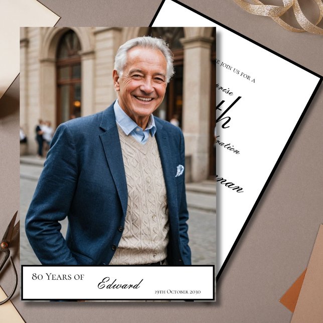 Jubiläum Male Stilvolles Foto Elegant Einladung (Von Creator hochgeladen)