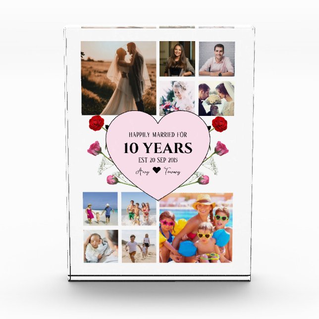 Jubiläum mit rosa Herz und Rose Foto Block (Vorderseite)