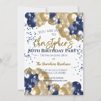 Jubiläum-Navy-Gold-Ballons Einladung