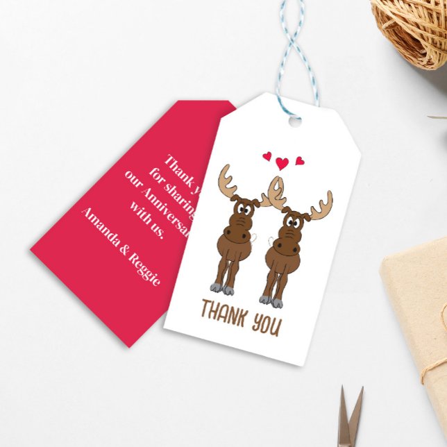 Jubiläum Niedlich Moose Personalisiert Geschenkanhänger (Cute Moose Anniversary Gift Tag. )
