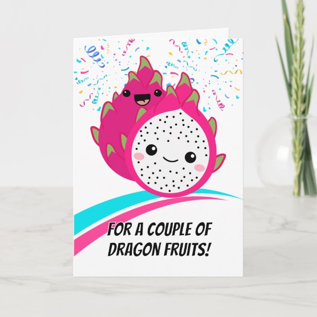 Jubiläum Niedlich tropischen Drachen Frucht Couple Karte (Vorderseite)