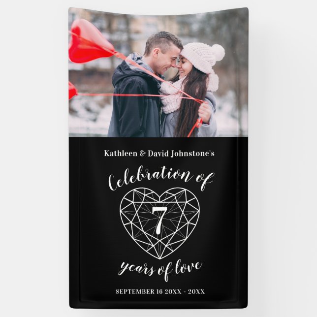 Jubiläum Onyx Herz personalisiertes Foto Banner (Vertikal)