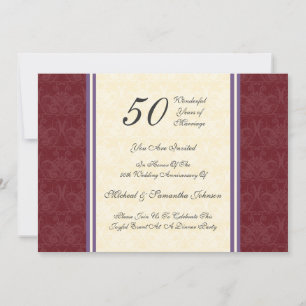 Jubiläum Party 50. Burgund Damask Einladung