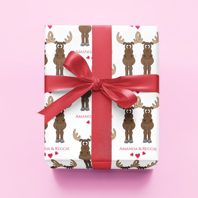 Jubiläum-Party Niedliche Elche Geschenkpapier (Whimsical moose custom wrapping paper. )