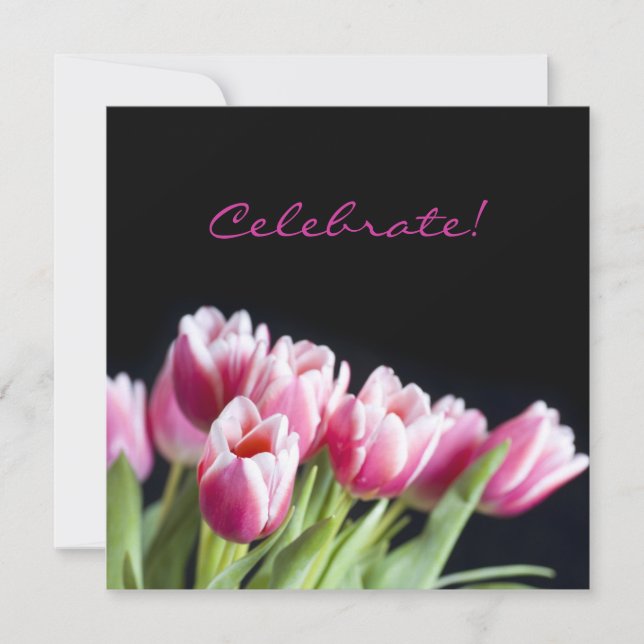 Jubiläum Party Pink Tulip Einladung (Vorderseite)