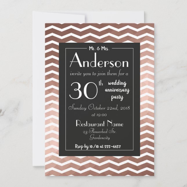 Jubiläum Party Rose Gold eleganter Chic Einladung (Vorderseite)
