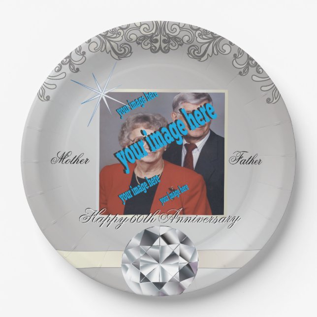 Jubiläum Personalisiert Diamond Monogram Pappteller (Vorderseite)