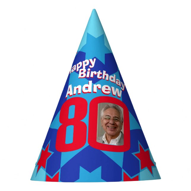 Jubiläum personalisierter Foto-Stern-Name Partyhütchen (Vorderseite)
