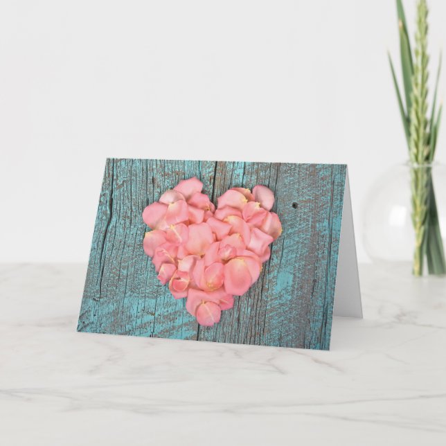 Jubiläum Pink Heart Rosen Petals Karte (Vorderseite)