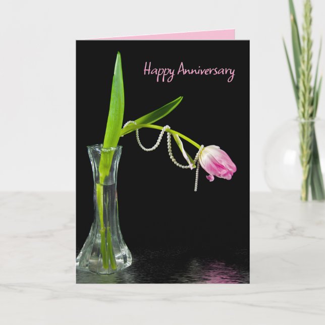 Jubiläum Pink Tulips und Perlen Karte (Vorderseite)