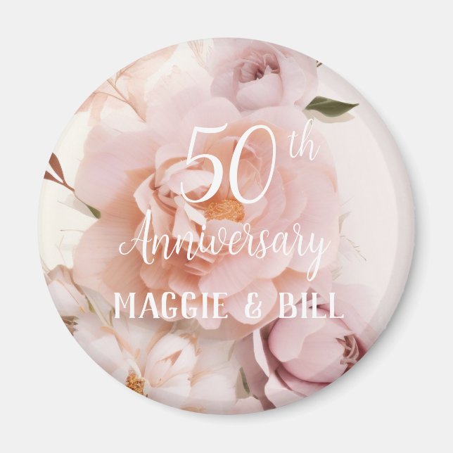 Jubiläum Rosa Blütenschrift Hochzeit Magnet (Vorne)