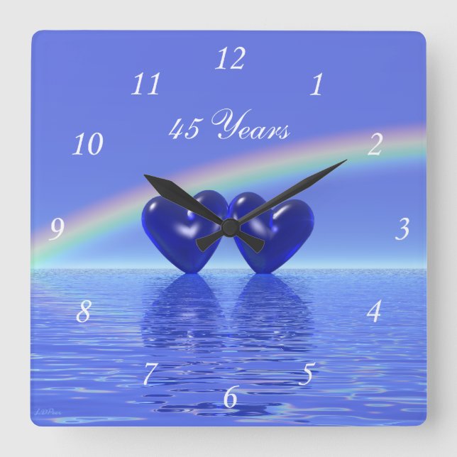 Jubiläum Sapphire Hearts Quadratische Wanduhr (Vorderseite)