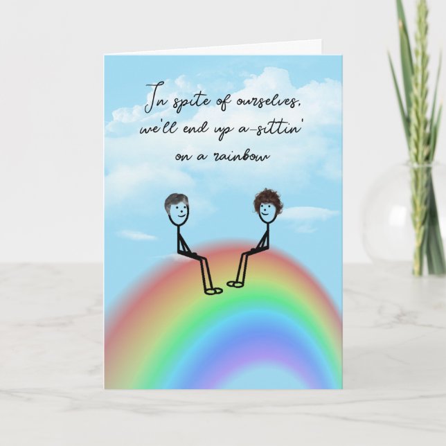 Jubiläum Strichmännchen Couple On Rainbow Karte (Vorderseite)
