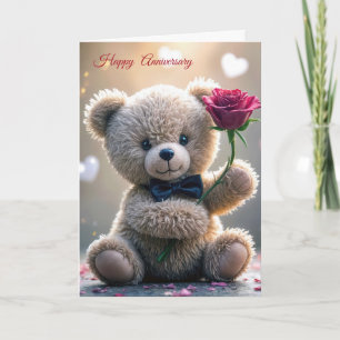 Jubiläum Teddybär mit Rose Karte