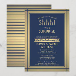 Jubiläum Überraschung Party Shhh! Navy Blue & Gold Einladung