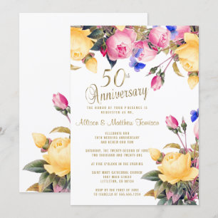 Jubiläum von Weiß und Frühling Blumen 50 Jahre Einladung