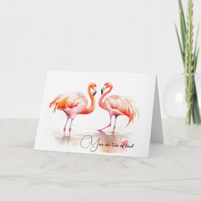 Jubiläum Watercolor Flamingos Karte (Vorderseite)