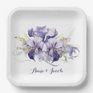 Jubiläum Watercolor Lila Iris Bouquet Pappteller