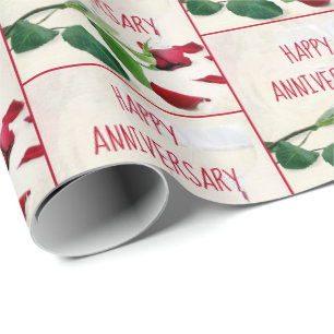 Jubiläum Wein und Rote Rose Geschenkpapier