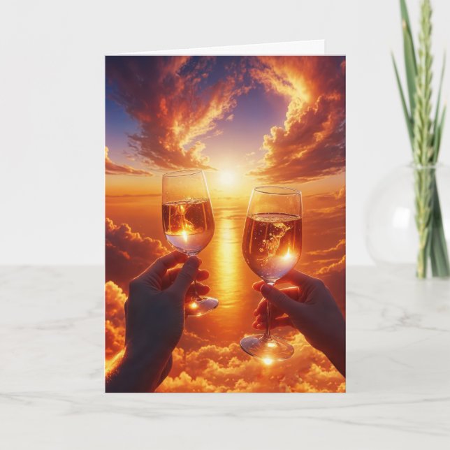 Jubiläum Weintoast bei Sonnenuntergang Karte (Vorderseite)